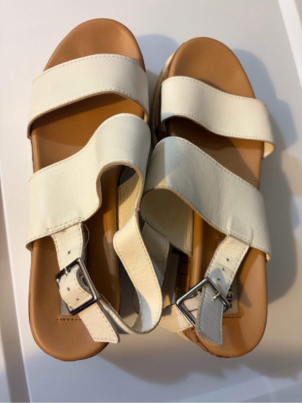 Steve Madden Cream Slide Sandals with Buckle Straps